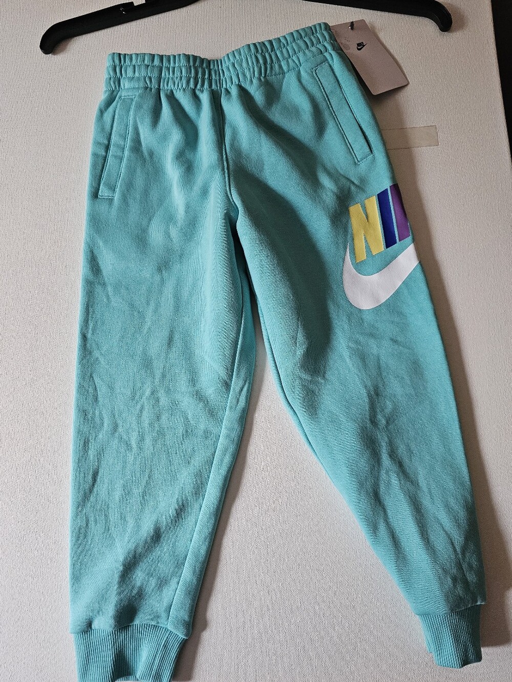 Nike Kids Teal Blue Club Fleece Jogger Sweatpants Kids SZ 6 Swoosh Logo NEW